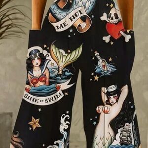 Mermaid Tattoo Print Silky Lounge Pants